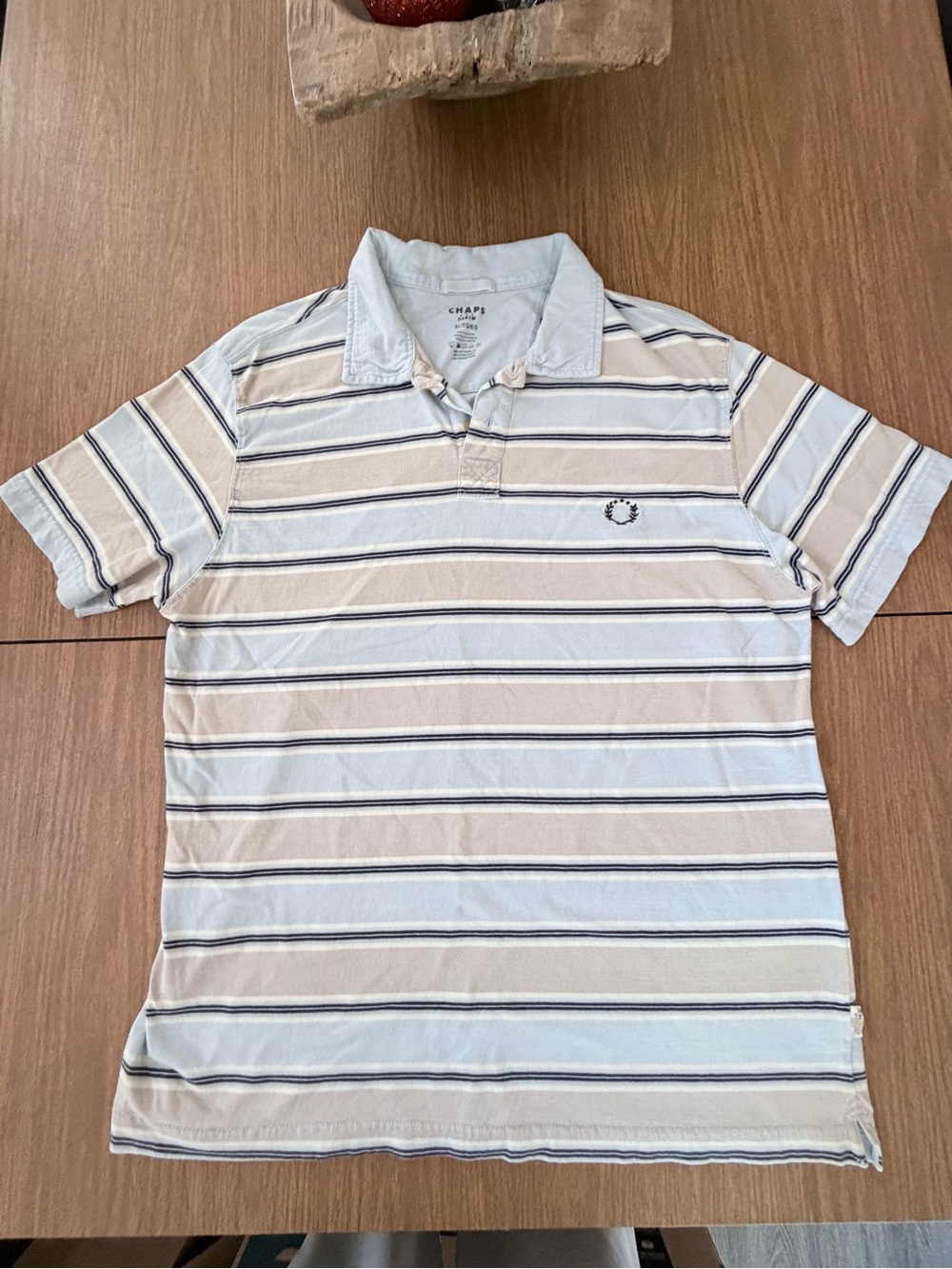 Chaps Men's Striped Polo in Light Blue & Beige